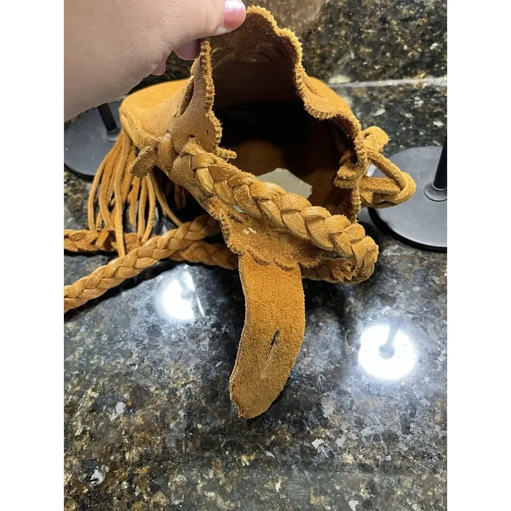 Wolf River TN Crossbody Bag Hand Sewn Tan Fringe Leather Satchel Unisex